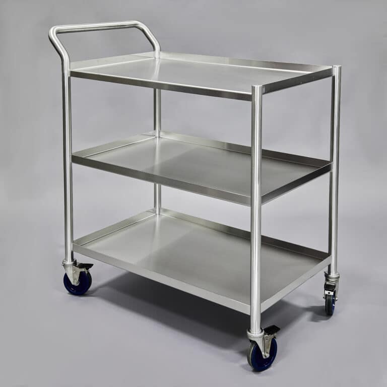 Cleanroom Carts On Wheels  Stainless Steel, 3 Wire Shelves